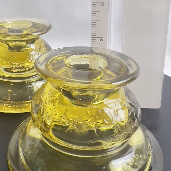 Indiana Glass 1970s Madrid Style Yellow Glass Vintage Candlestick Holders Pair - Picture 12 of 12